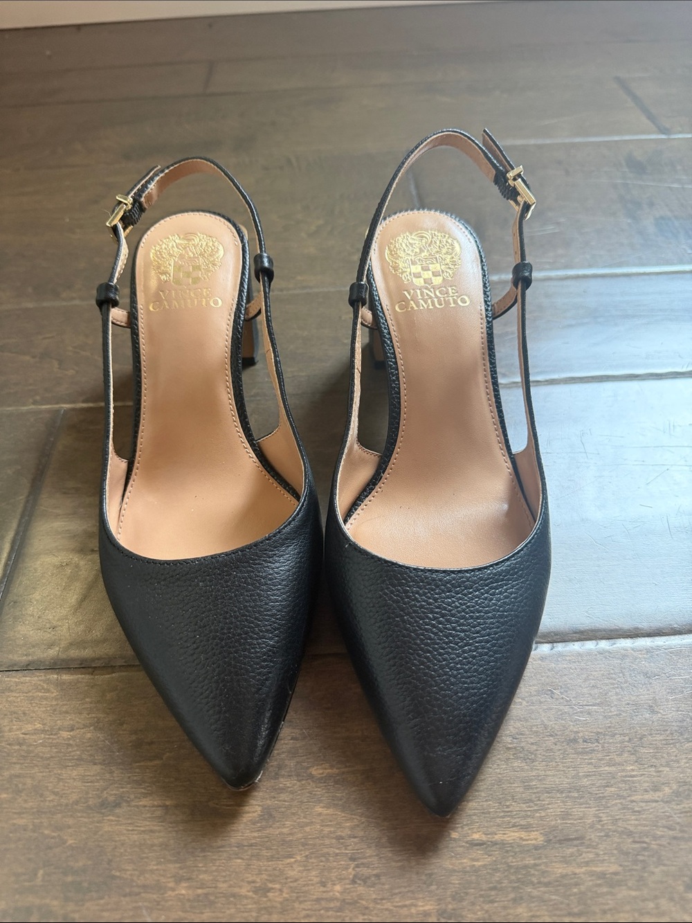 Vince Camuto Black Leather Pointed Slingback Pumps